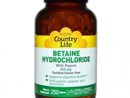 Betaine Hydrochloride with Pepsin, 600 mg, 250 Tablets - Country Life Online