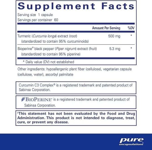 Curcumin 500 with Bioperine 60 veg caps - Pure Encapsulations Fashion