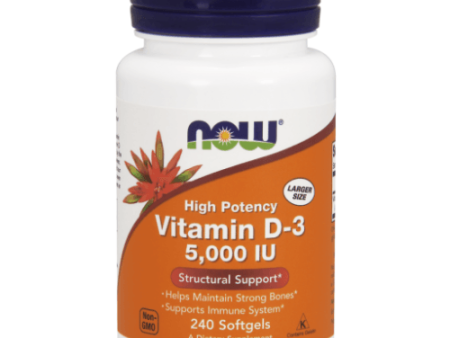 Vitamin D3 High Potency, 5000 IU, 240 Softgels - Now Foods Supply