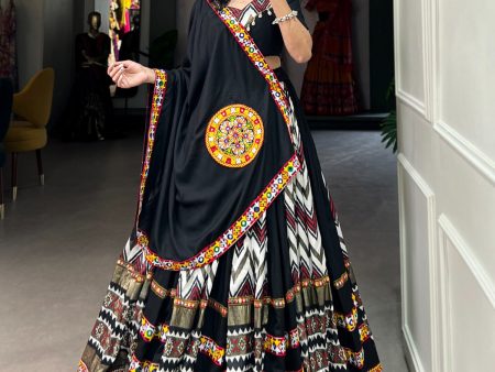 Lorenvalley Black Rayon With Printed Silk Original Mirror Gamthi Work Lehenga Choli With Dupatta Fashion