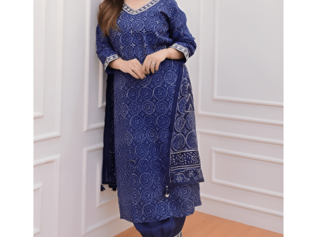 Aastha Fashion Women s Printed Cotton Blue Kurti With Pant And Dupatta By Srf Jaipur For Discount