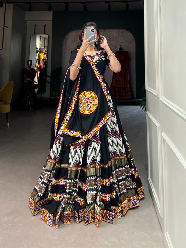 Lorenvalley Black Rayon With Printed Silk Original Mirror Gamthi Work Lehenga Choli With Dupatta Fashion