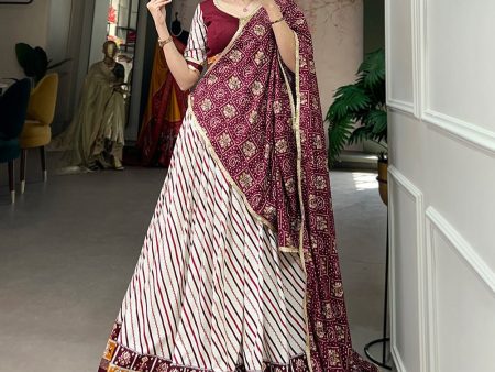 Lorenvalley White And Purple Pure Cotton Leheriya With Patola Print Lehenga Choli With Dupatta Supply