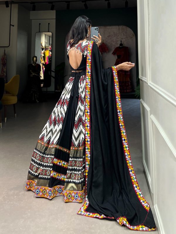 Lorenvalley Black Rayon With Printed Silk Original Mirror Gamthi Work Lehenga Choli With Dupatta Fashion