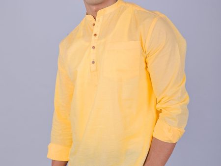 Bluebird Men s Short Kurta in Yellow - 100% Pure Cotton on Sale