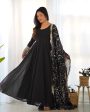 Lorenvalley Women Georgette Anarkali Gown Duppta Full Set With Pent Ready To Wear - Black Discount