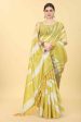 Yellow Cotton Blend Printed Striped Saree with Unstitched Blouse - Hiral Fashion For Cheap