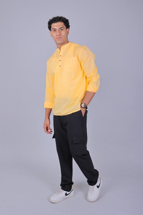 Bluebird Men s Short Kurta in Yellow - 100% Pure Cotton on Sale