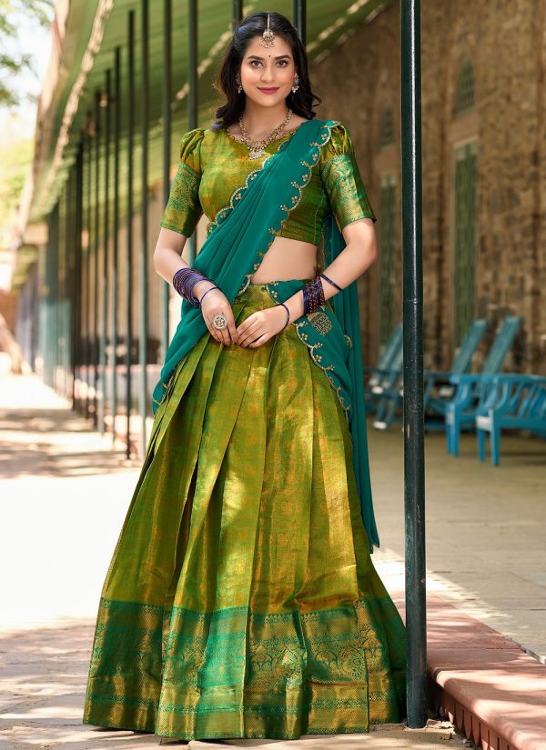 Lorenvalley Green Kanjivaram Silk Zari Weaving Lehenga Choli with Dupatta Online Hot Sale