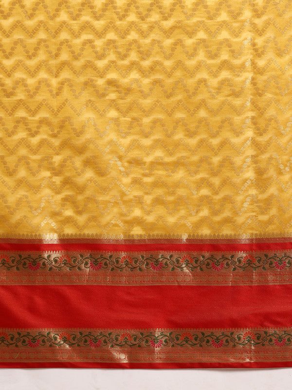 Yellow Silk Blend Woven Zari Design Abstract Saree with Unstitched Blouse - Hiral Fashion Sale