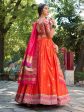 Lorenvalley Orange Jacquard Silk Paithani Weaving Zari Lehenga Choli with Dupatta For Cheap