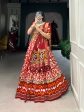 Lorenvalley Red Tussar Silk Patola Print With Foil Work And Original Mirror Gamthi Lace Lehenga Choli with Dupatta Supply