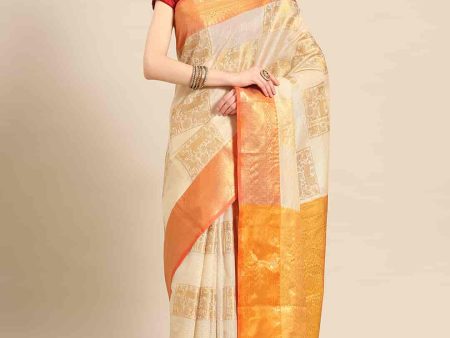 Beige Jute Silk Embellished Geomatric Saree with Unstitched Blouse - Hiral Fashion Supply