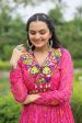 Lorenvalley Pink Faux Georgette Bandhani Print Work With Kutchi Patch Work Gown Online