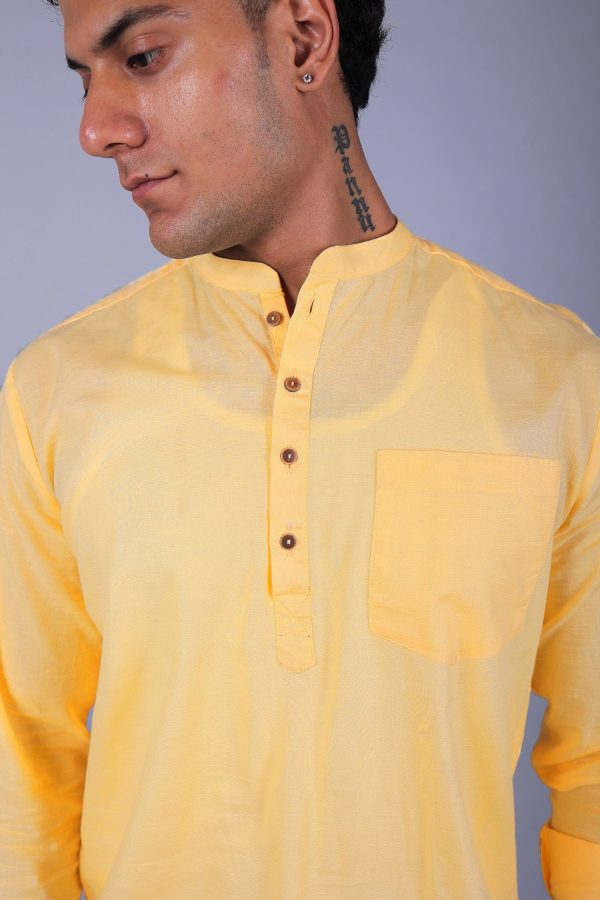 Bluebird Men s Short Kurta in Yellow - 100% Pure Cotton on Sale