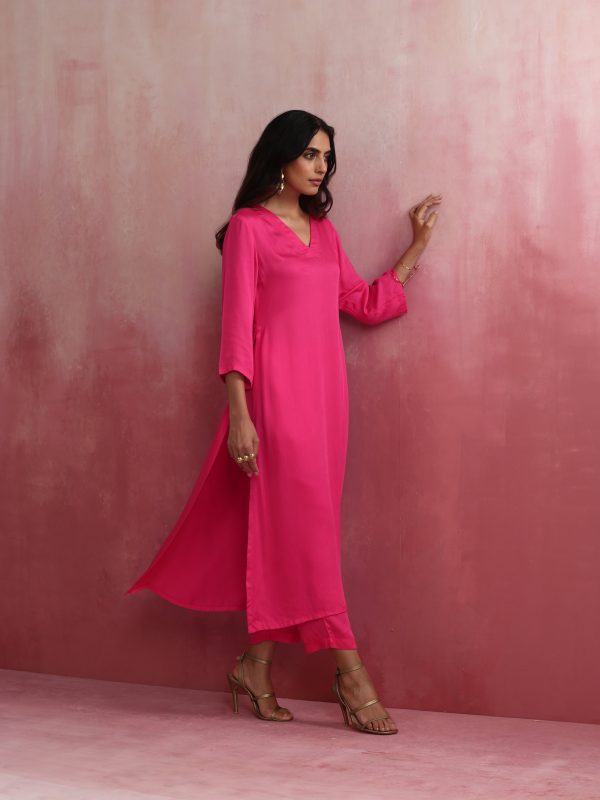 trueBrowns Pink Modal High Slit Kurta Set Sale