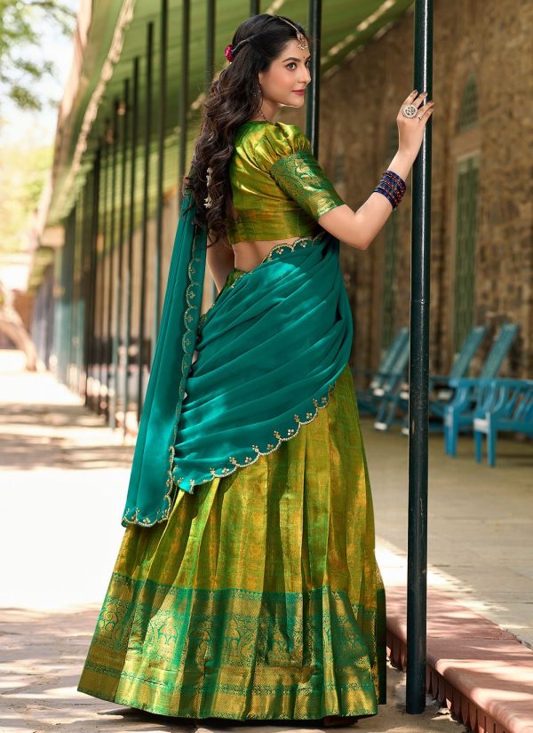 Lorenvalley Green Kanjivaram Silk Zari Weaving Lehenga Choli with Dupatta Online Hot Sale