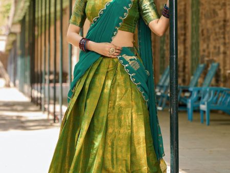 Lorenvalley Green Kanjivaram Silk Zari Weaving Lehenga Choli with Dupatta Online Hot Sale