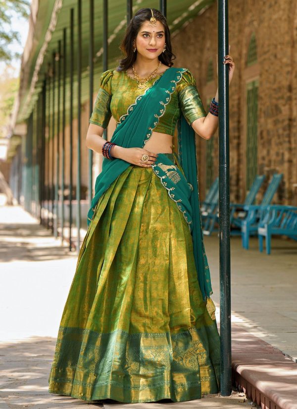 Lorenvalley Green Kanjivaram Silk Zari Weaving Lehenga Choli with Dupatta Online Hot Sale