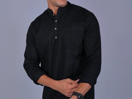 Bluebird Men s Short Kurta in Black - 100% Pure Cotton Online Hot Sale