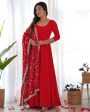 Lorenvalley Women Georgette Anarkali Gown Duppta Full Set With Pent Ready To Wear - Red Supply