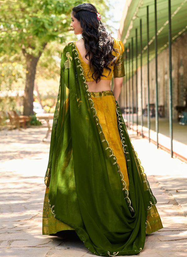 Lorenvalley Mustard Kanjivaram Silk Zari Weaving Lehenga Choli with Dupatta Fashion