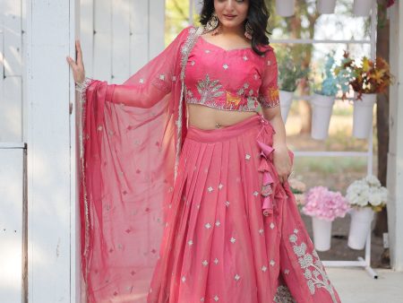 Lorenvalley Pink Gold Coin Fabric with Sequins and Thread Embroidered work Lehenga Choli with Dupatta Online Sale