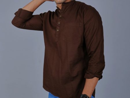 Bluebird Men s Short Kurta in Brown - 100% Pure Cotton For Sale