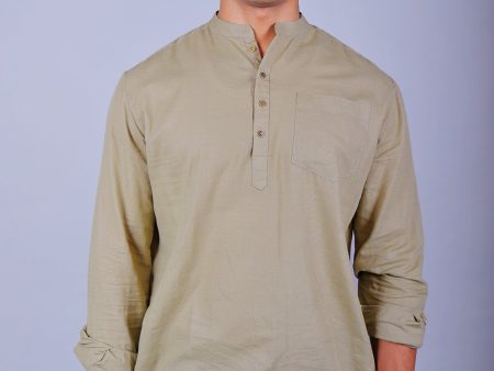 Bluebird Men s Short Kurta in Khaki - 100% Pure Cotton Online Hot Sale