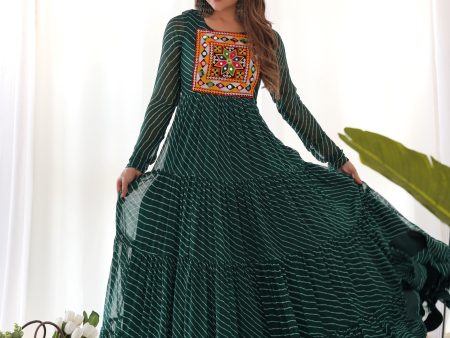 Lorenvalley Women Pure Soft Faux Georgette Leheriya Print Anarkali Gown - Green Online Hot Sale