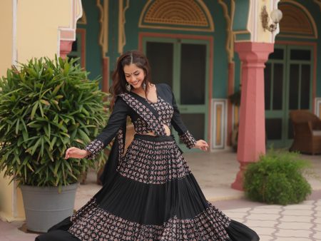 Lorenvalley Black Printed Rayon Navratri Collection Lehenga Choli with Dupatta For Cheap