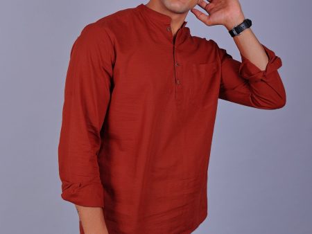 Bluebird Men s Short Kurta in Red - 100% Pure Cotton Online Hot Sale