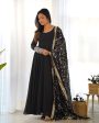 Lorenvalley Women Georgette Anarkali Gown Duppta Full Set With Pent Ready To Wear - Black Discount