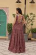 Lorenvalley Maroon Printed Cotton With Kutchi Gamthi Work and Kodi Lace Gown For Cheap