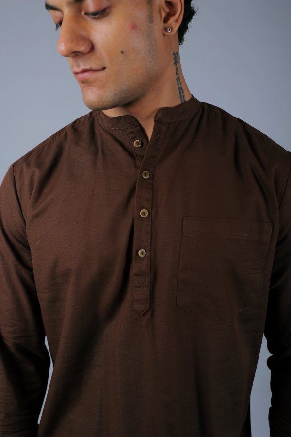 Bluebird Men s Short Kurta in Brown - 100% Pure Cotton For Sale