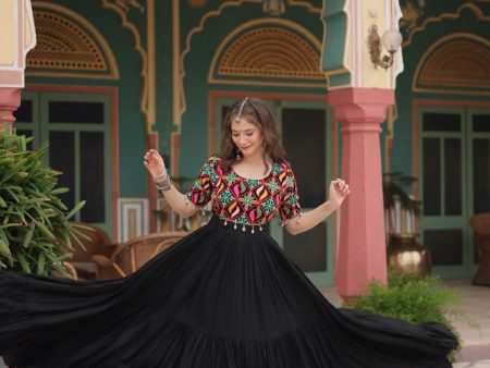 Lorenvalley Black Rayon Fabric with Kutchi Gamthi Kodi work Gown Online Sale