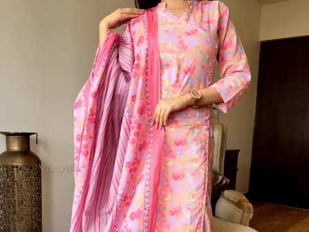 Aastha Fashion Women s Printed Cotton Multi Pink Kurti With Pant And Dupatta By Srf Jaipur For Discount