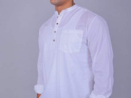 Bluebird Men s Short Kurta in White - 100% Pure Cotton Supply