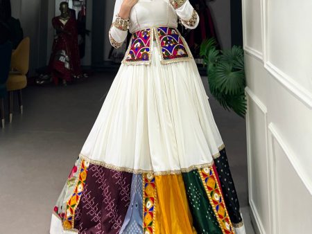 Lorenvalley White Rayon Plain With Embroidery And Gamthi Patch Work Lehenga Choli Cheap