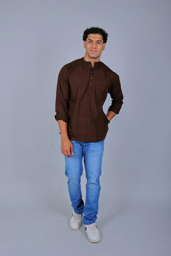 Bluebird Men s Short Kurta in Brown - 100% Pure Cotton For Sale