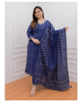 Aastha Fashion Women s Printed Cotton Blue Kurti With Pant And Dupatta By Srf Jaipur For Discount