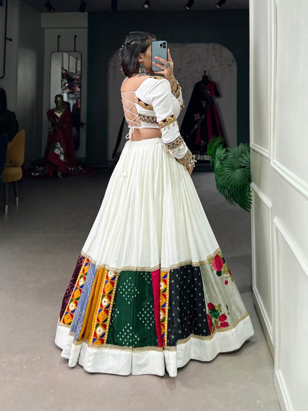 Lorenvalley White Rayon Plain With Embroidery And Gamthi Patch Work Lehenga Choli Cheap