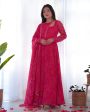 Lorenvalley Women Soft Chiffon Bandhej Fabric Print Fully Flair Anarkali With Pant Dupatta Set - Magenta Sale