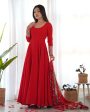 Lorenvalley Women Georgette Anarkali Gown Duppta Full Set With Pent Ready To Wear - Red Supply