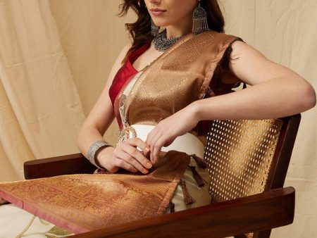 Beige Kanjeevaram Silk Digital Print Animal Print Saree with Unstitched Blouse - Hiral Fashion Online Hot Sale