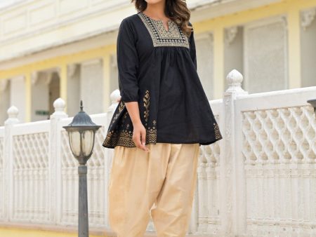 Juniper Women s Black Ethnic Motif Printed Tunic & Dhoti Pant Co-Ord Set For With Zari Embroidery For Cheap