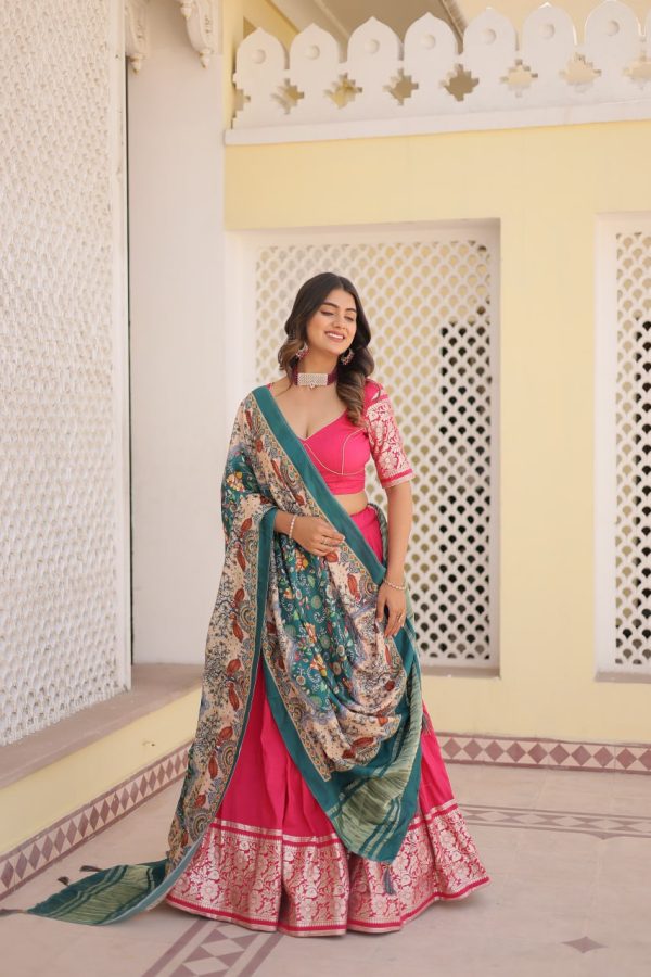 Lorenvalley Pink Viscose Jacquard Lehenga Choli with Gajji silk Dupatta Sale