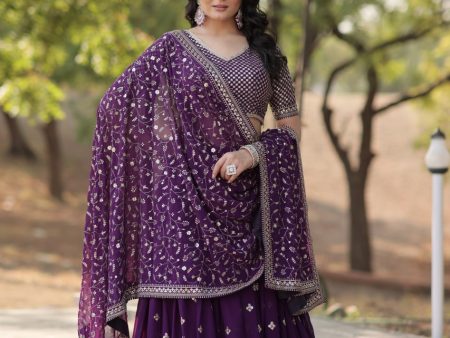 Lorenvalley Purple Faux Blooming Georgette with Sequins & Thread Embroidered work Lehenga Choli For Discount