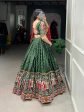 Lorenvalley Green Dola Silk Patola Print With Gamthi Work Lace Border Lehenga Choli with Dupatta on Sale