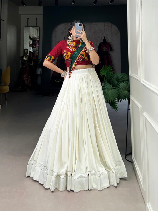 Lorenvalley Pure Rayon White Plain With Gota Patti Touch Up Lehenga Choli with Dupatta Online